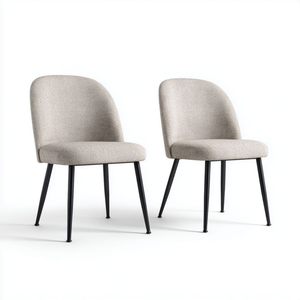 Lot de 2 chaises de salle à manger en tissu beige avec pieds en métal noir