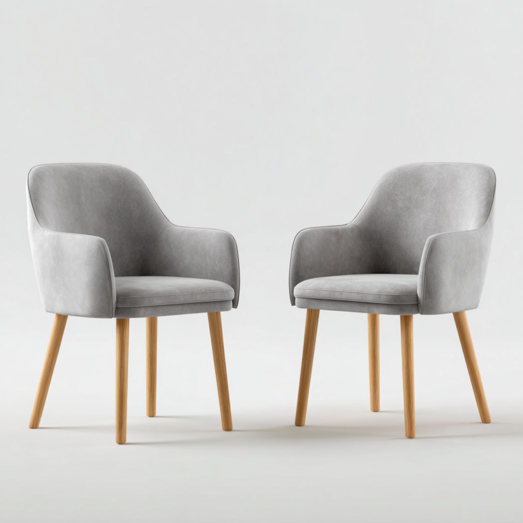 Lot de 2 chaises de salle à manger en similicuir velouté gris avec pieds en bois naturel