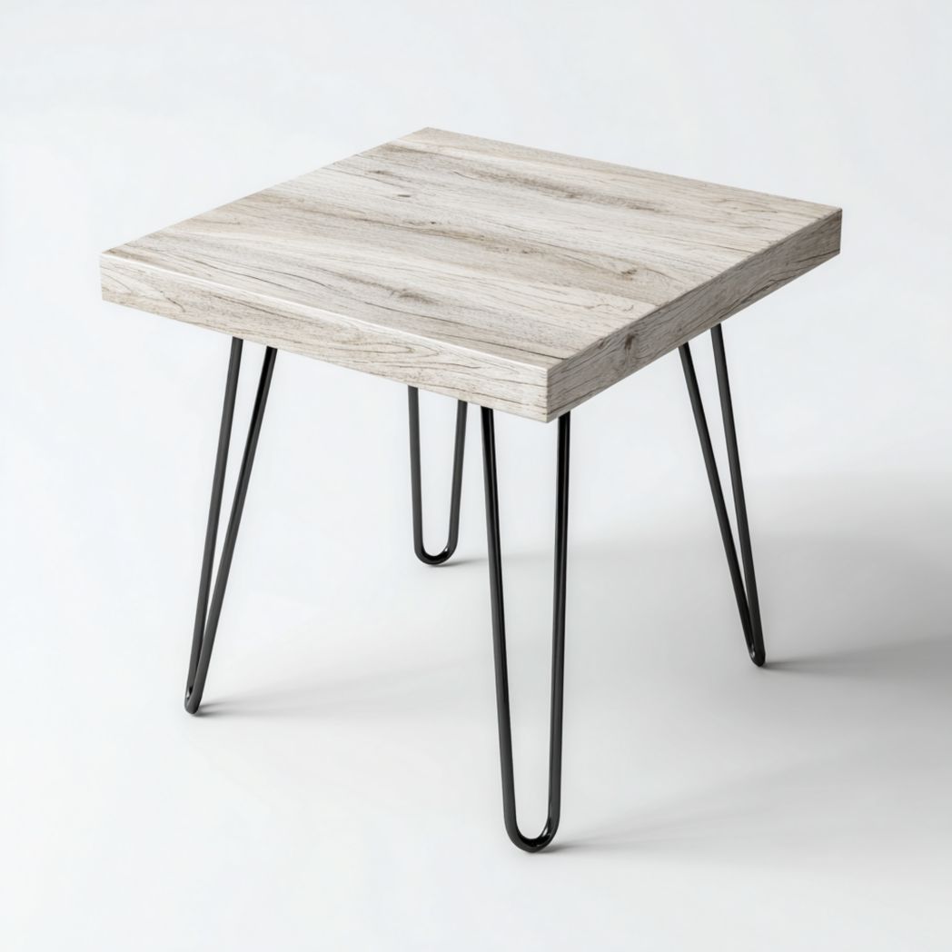 Table d’appoint carrée - Plateau chêne blanchi et pieds métalliques noirs