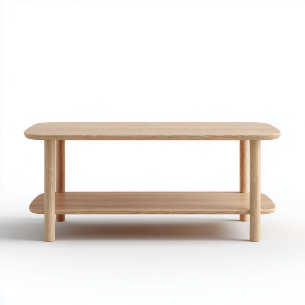 Table basse rectangulaire en chêne naturel avec étagère