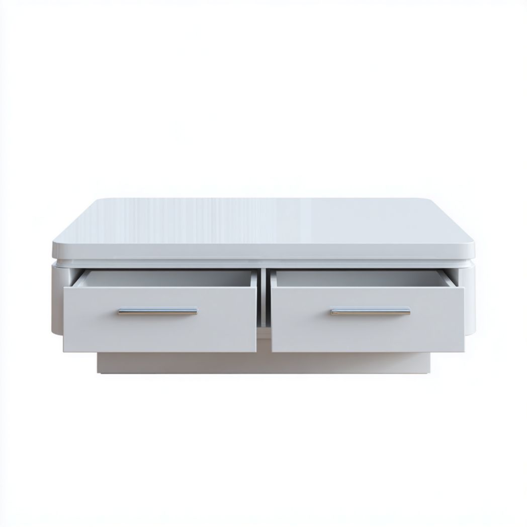 Meuble TV blanc laqué en MDF avec tiroirs et poignées en métal