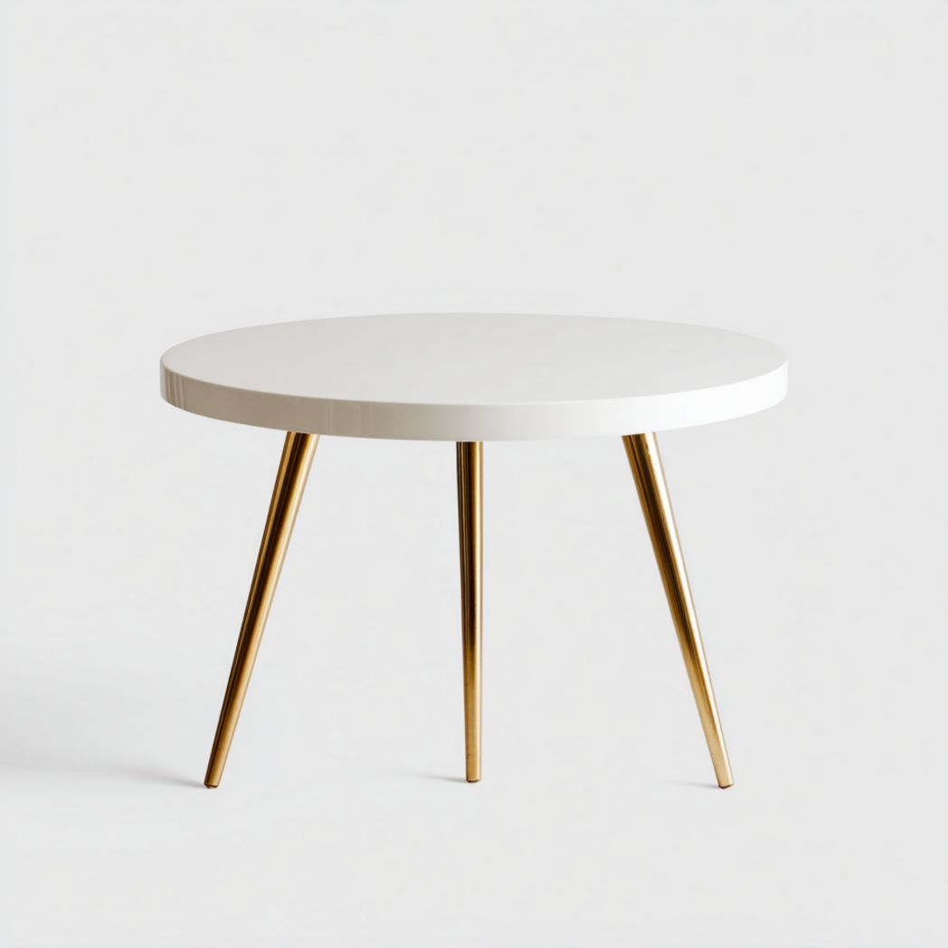 Table d’appoint ronde blanc/or – Plateau en résine brillante et pieds en acier doré