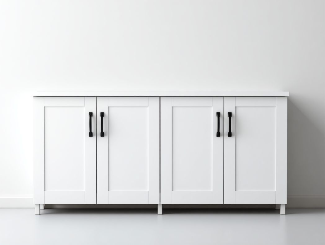 Buffet blanc moderne à 4 portes avec poignées en métal noir