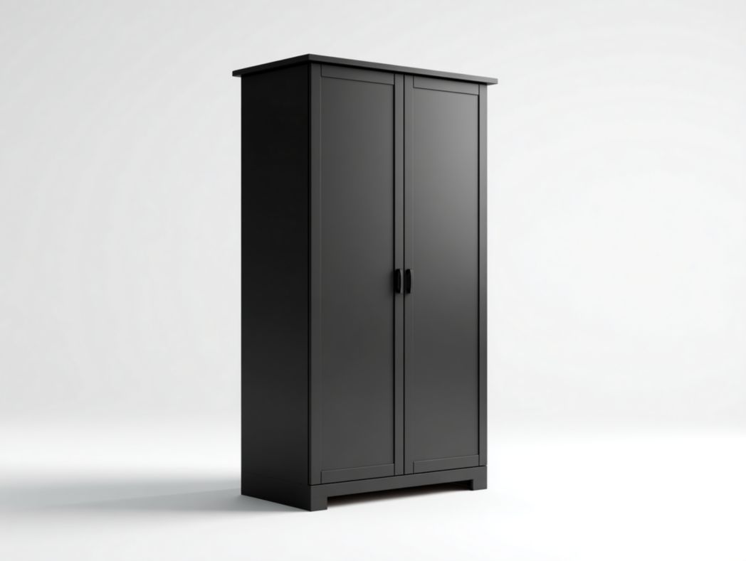 Armoire noire à 2 portes avec poignées en métal noir