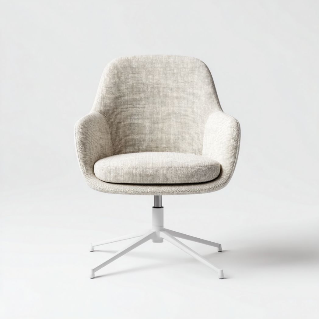 Chaise de bureau en tissu texturé écru avec base métallique blanche