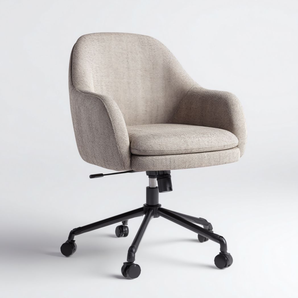 Chaise de bureau en tissu lin mélangé beige clair avec base en métal noir réglable en hauteur