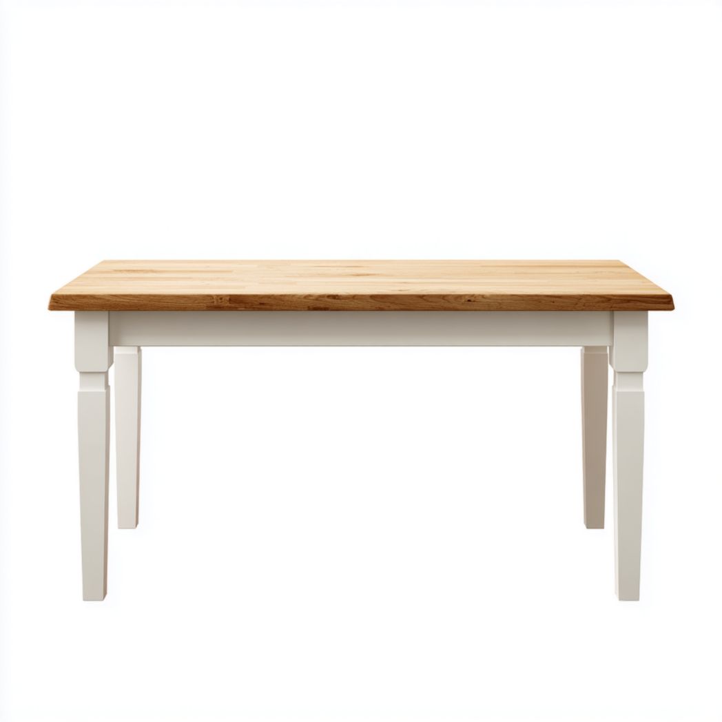 Table à manger rectangulaire en bois massif couleur bois naturel avec pieds blancs