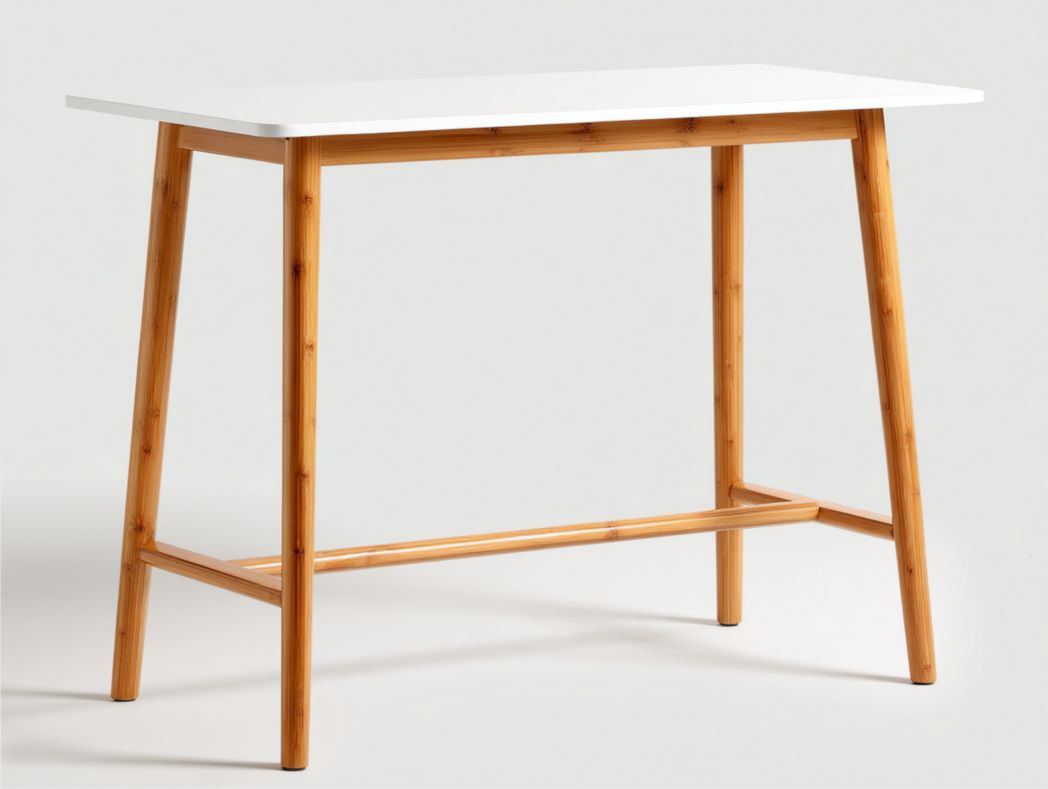 Table mange-debout blanche et bambou au style nordique