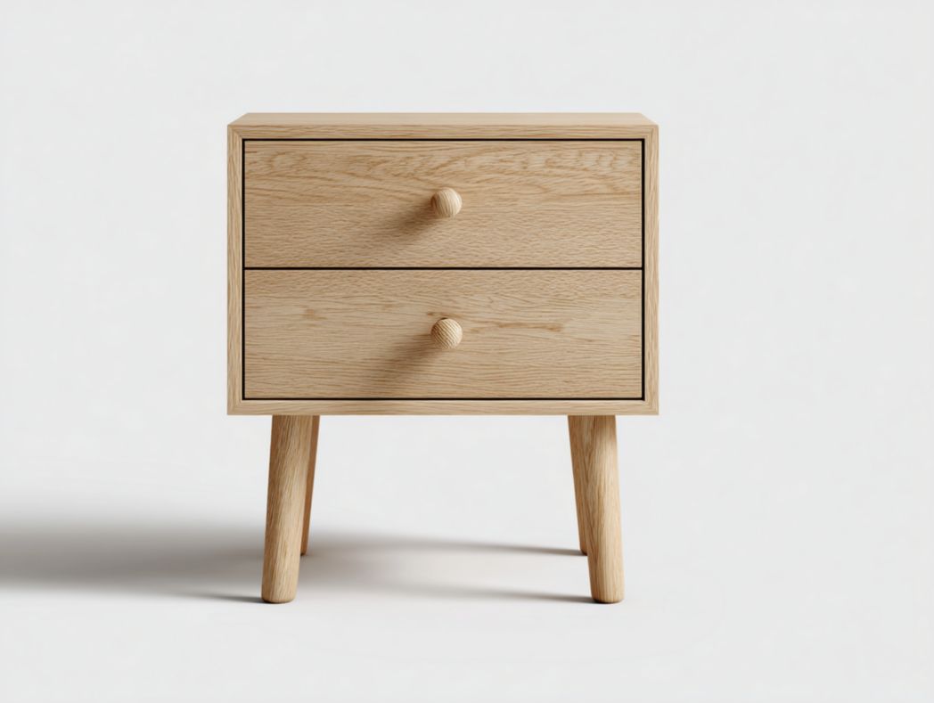 Table de chevet en bois clair à deux tiroirs