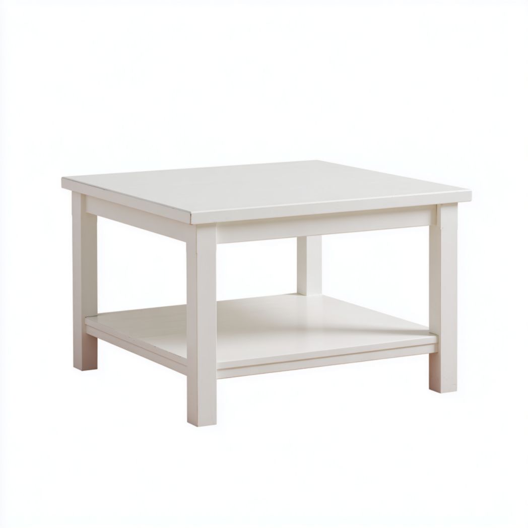 Table basse carrée en bois blanc avec étagère de rangement