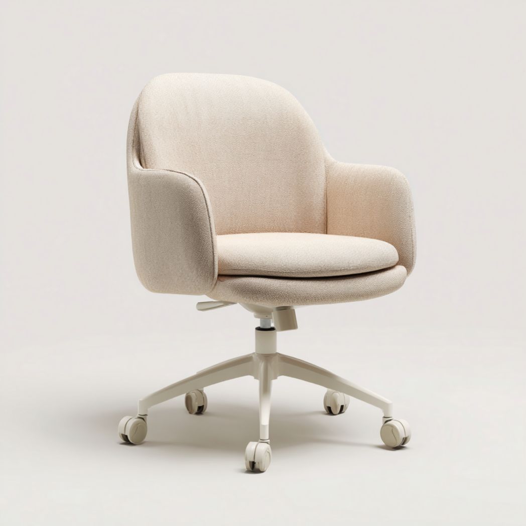 Chaise de bureau en tissu texturé beige avec base en métal ivoire réglable en hauteur