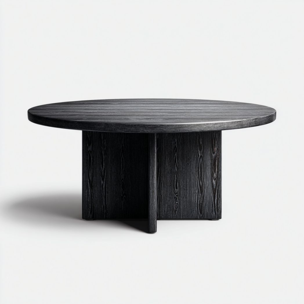 Table basse ronde noire en bois avec piètement croisé
