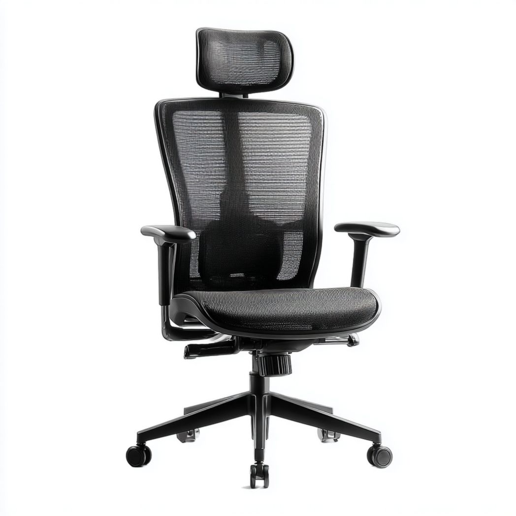 Chaise de bureau ergonomique en maille noire avec base métallique noire réglable en hauteur