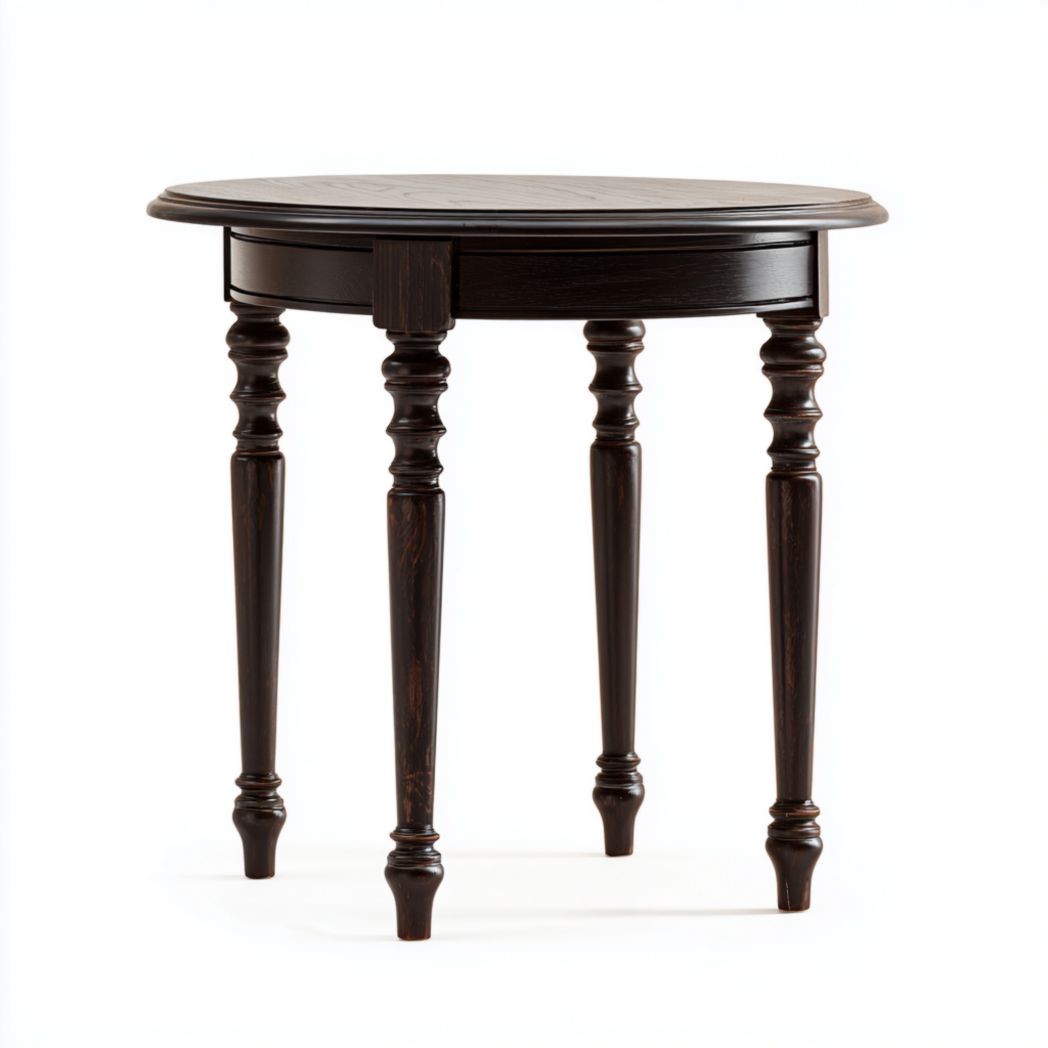 Table d’appoint ronde noyer foncé en bois massif sculpté