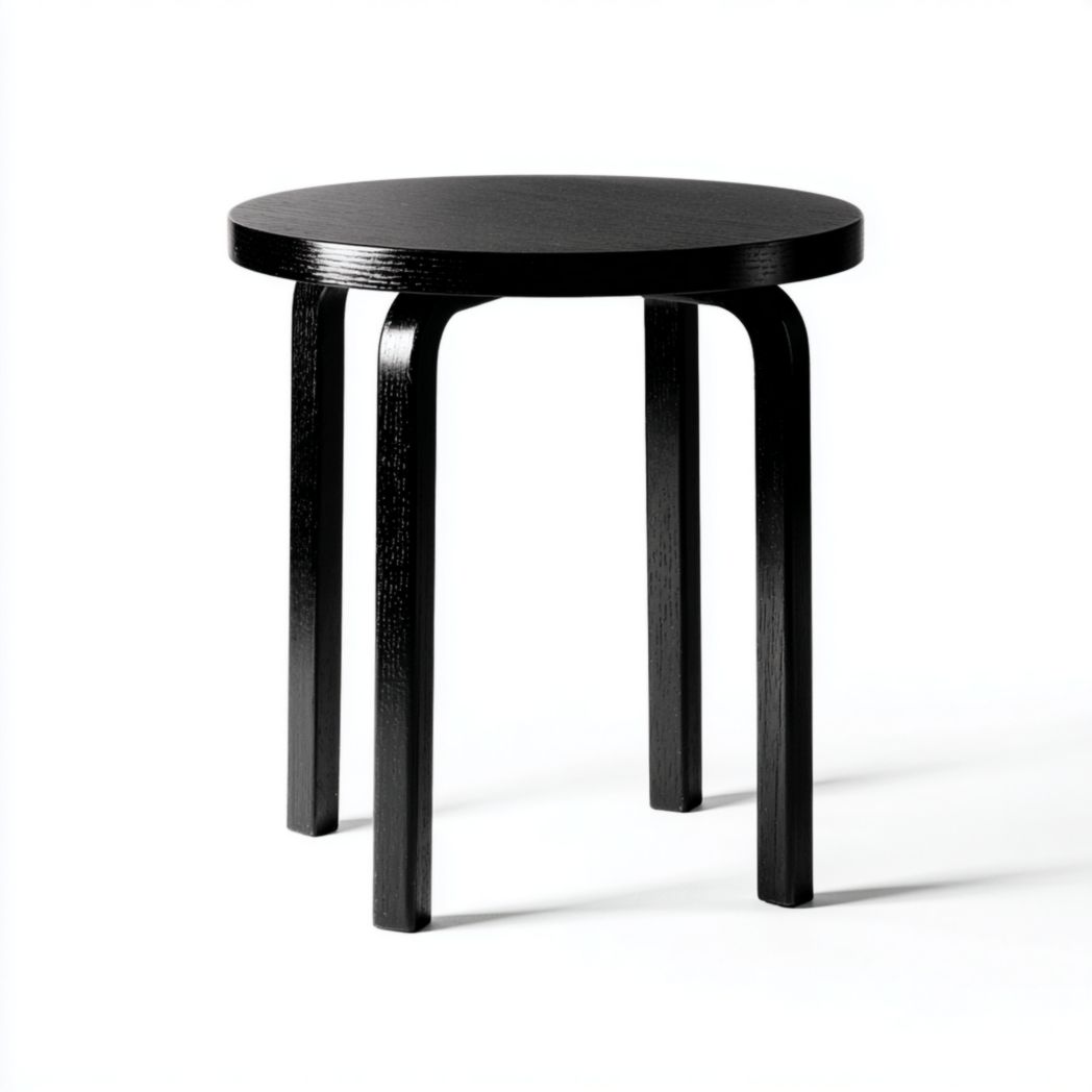 Tabouret rond en bois massif noir au design simple