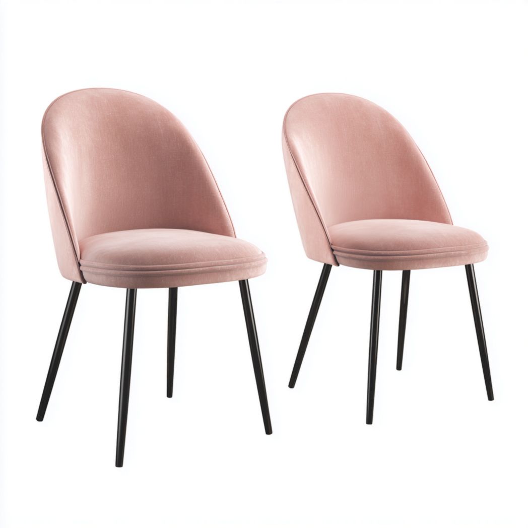 Lot de 2 chaises de salle à manger en velours rose avec pieds en métal noir