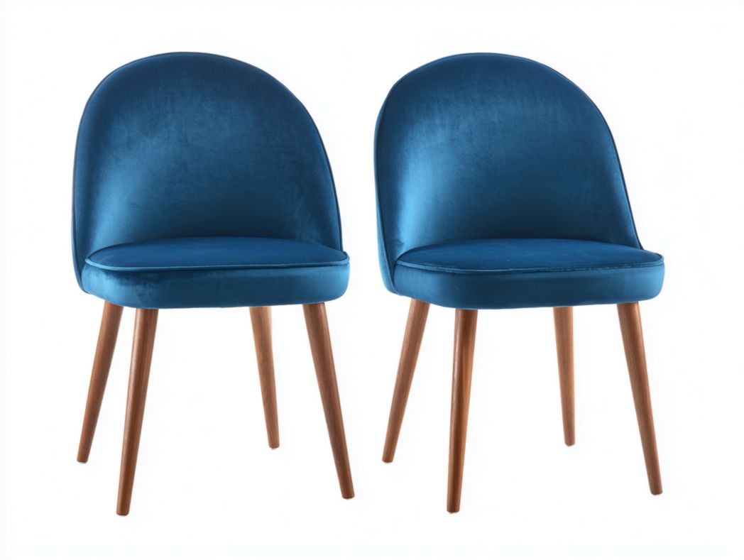 Lot de 2 chaises de salle à manger en velours bleu avec pieds en bois naturel