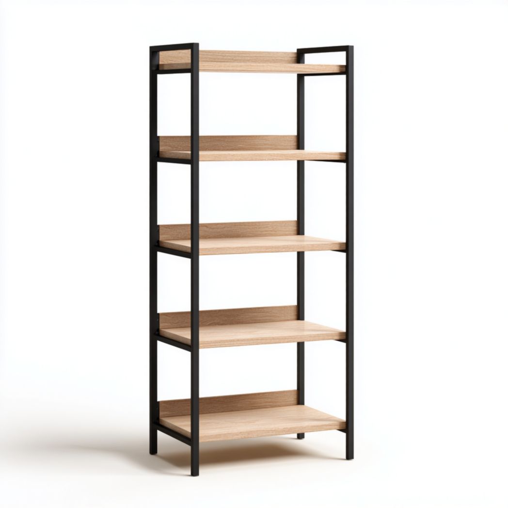 Étagère 5 niveaux en MDF et métal chêne / noir
