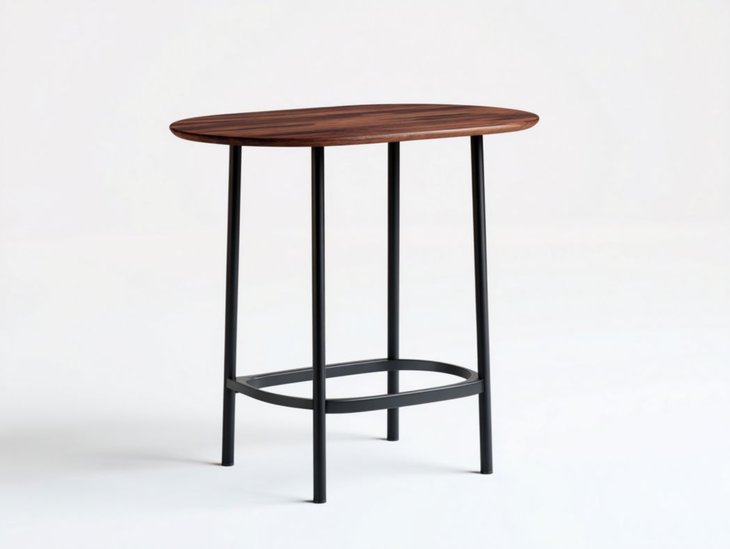 Table mange-debout noyer foncé - structure métallique noire