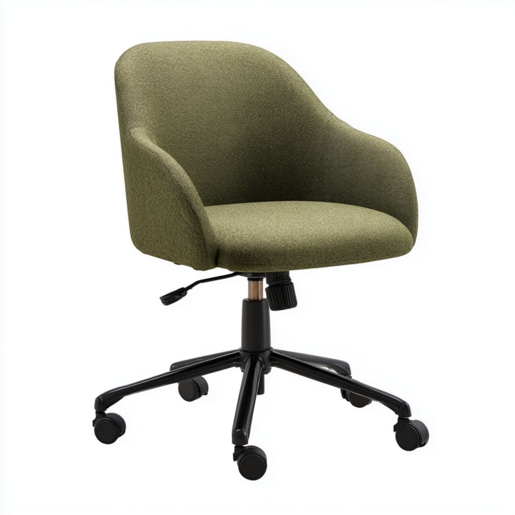 Chaise de bureau en tissu texturé vert olive avec base métallique noire réglable en hauteur
