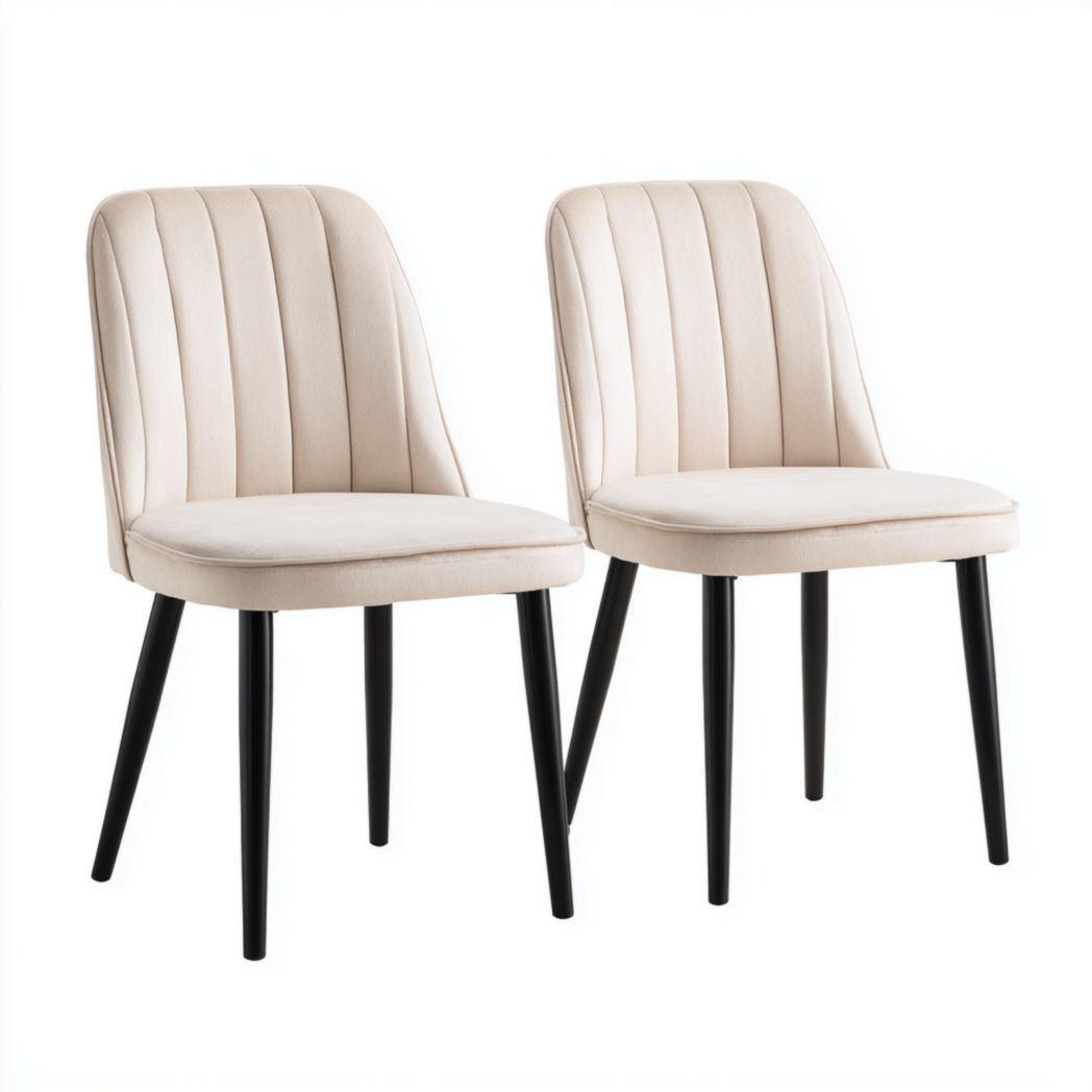 Lot de 2 chaises de salle à manger en velours beige avec pieds en métal noir