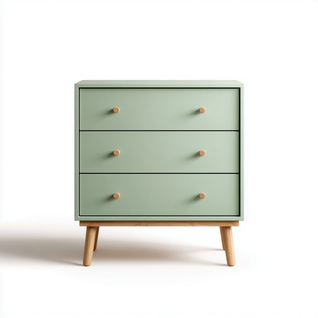 Commode enfant verte et bois naturel à 3 tiroirs avec pieds en bois