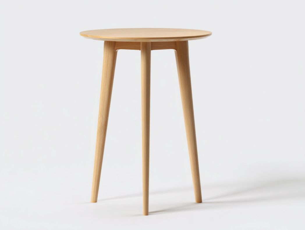 Table mange-debout ronde en bois naturel design à trois pieds
