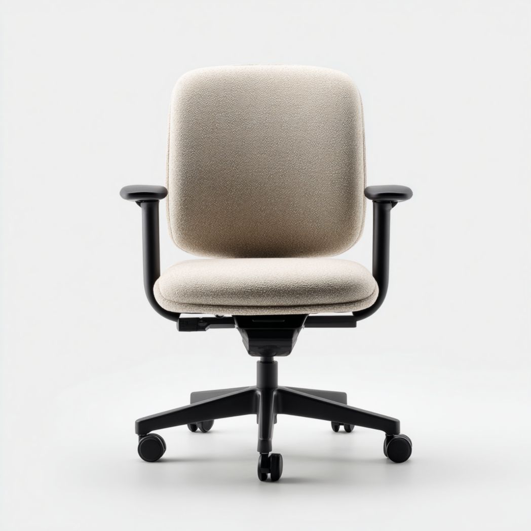 Chaise de bureau en tissu polyester beige avec base métallique noire réglable en hauteur