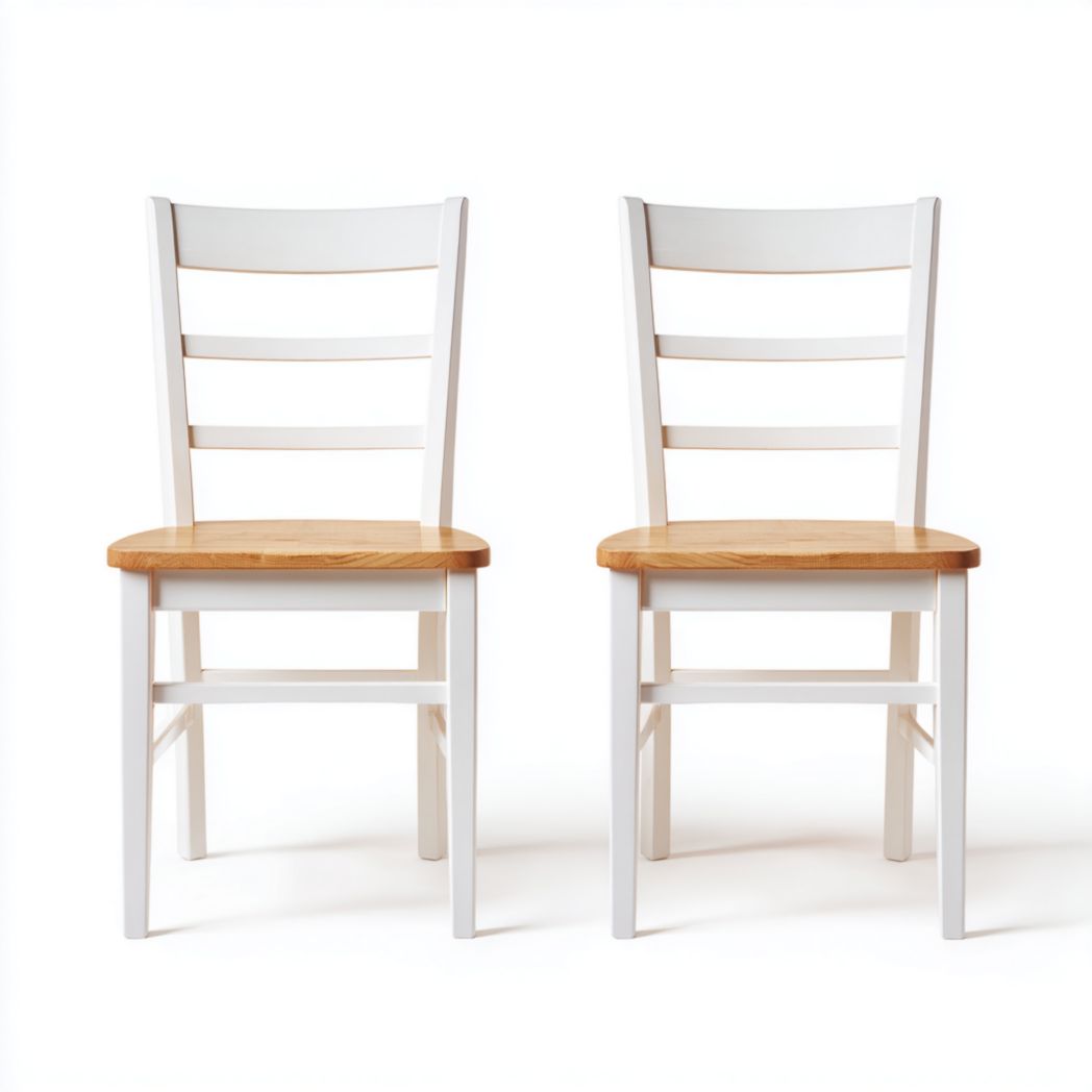 Lot de 2 chaises de salle à manger en bois blanc et bois naturel