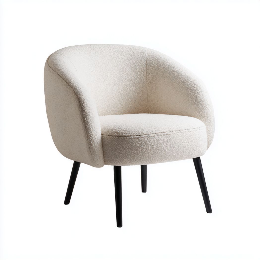 Fauteuil en tissu bouclette blanc cassé - pieds en métal noir