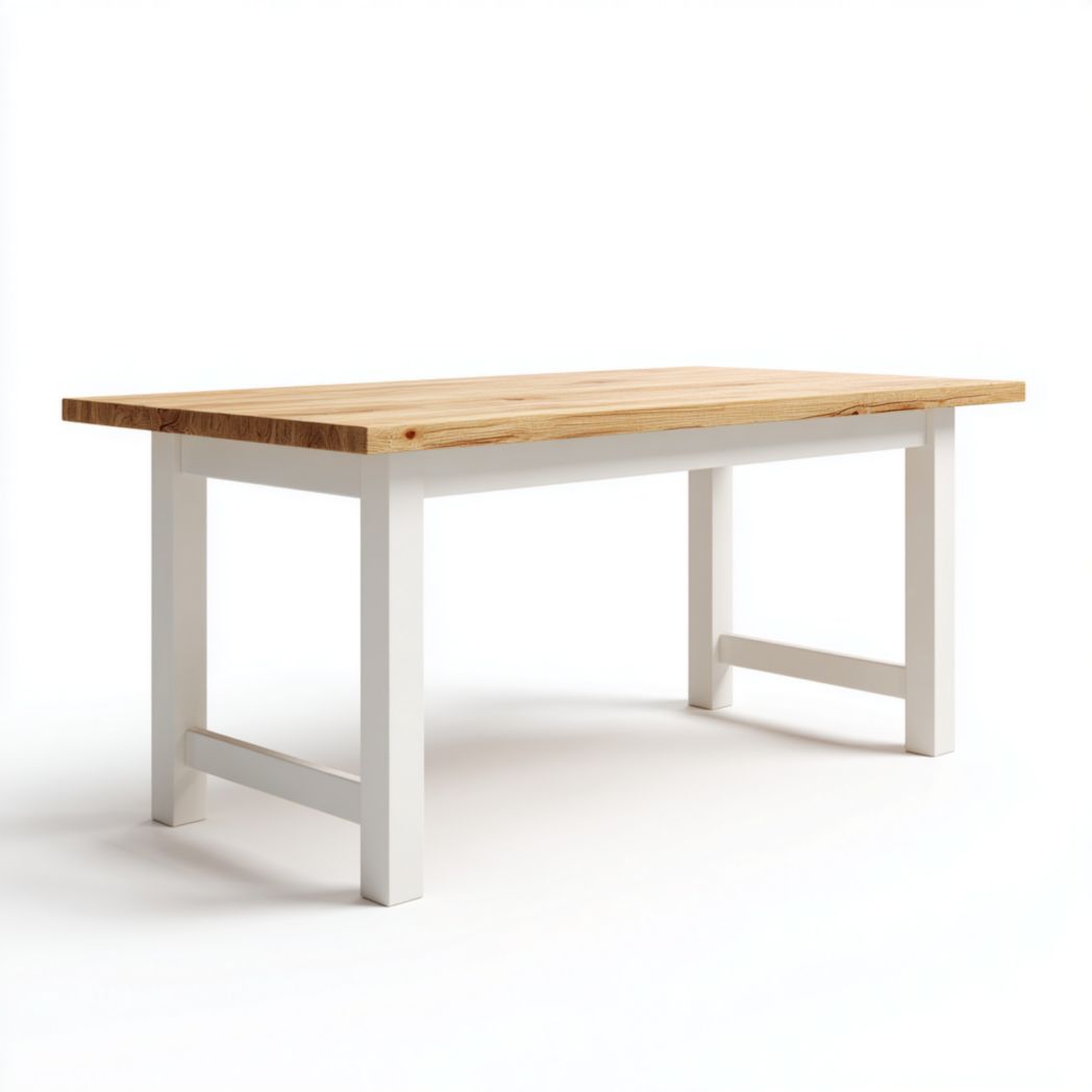 Table à manger rectangulaire en bois massif couleur bois naturel avec structure blanche