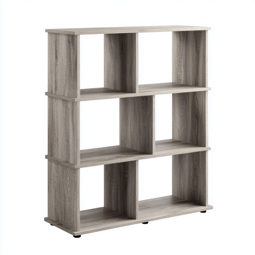 Étagère à 6 cases en chêne gris ouverte en MDF design moderne
