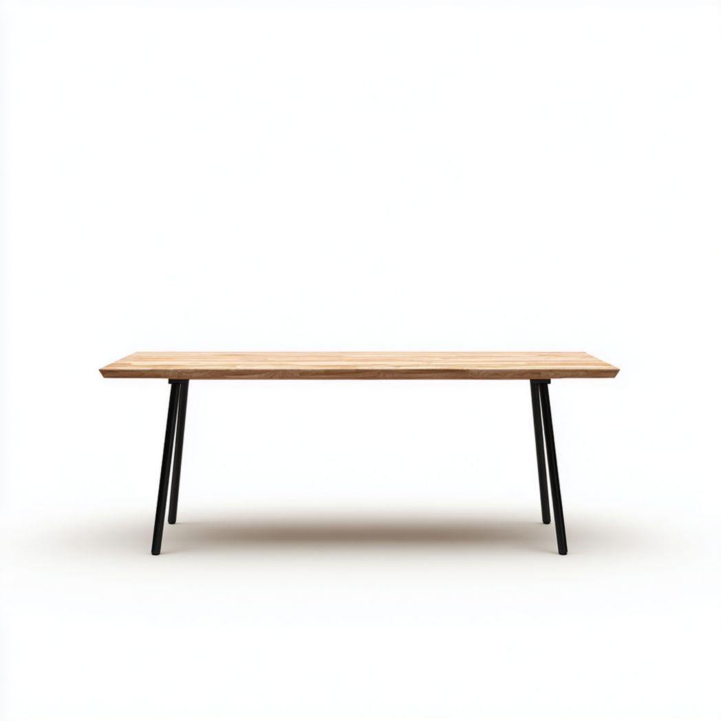 Table à manger rectangulaire en bois massif couleur bois naturel avec pieds en métal noir