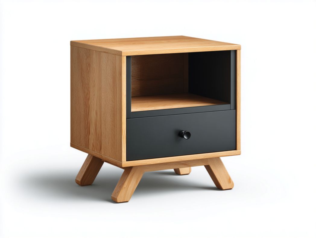 Table de chevet en bois avec tiroir noir mat