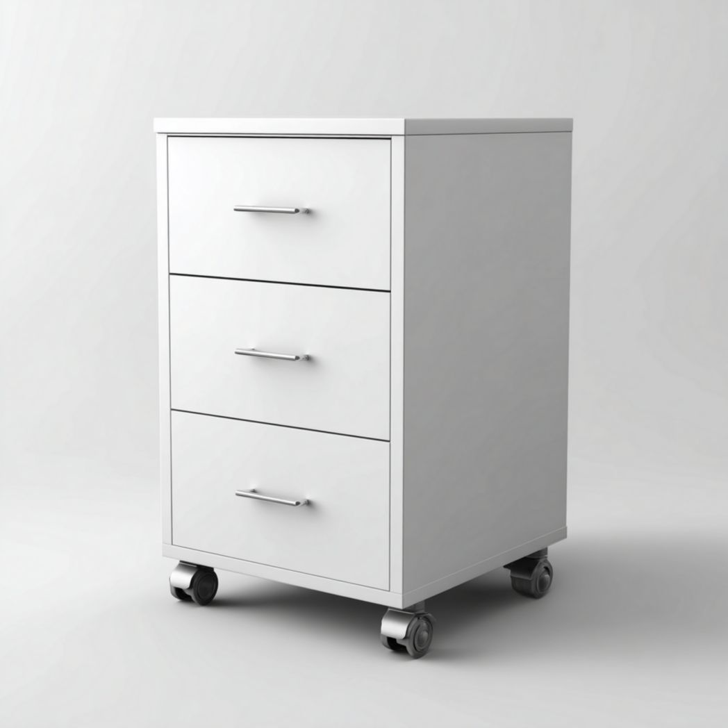 Caisson de bureau en métal blanc à trois tiroirs avec roulettes
