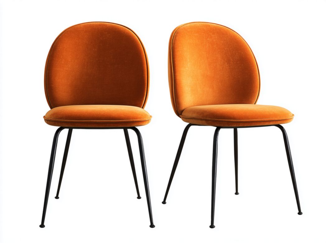 Lot de 2 chaises de salle à manger en velours orange avec pieds en métal noir