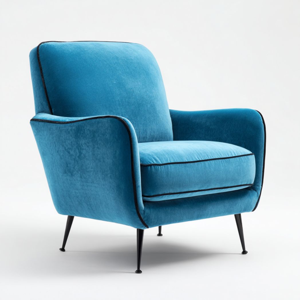Fauteuil moderne en velours bleu pétrole - pieds en métal noir