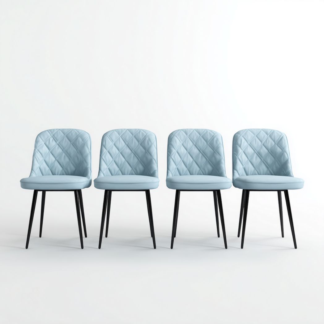 Lot de 4 chaises de salle à manger en similicuir bleu clair avec pieds en métal noir