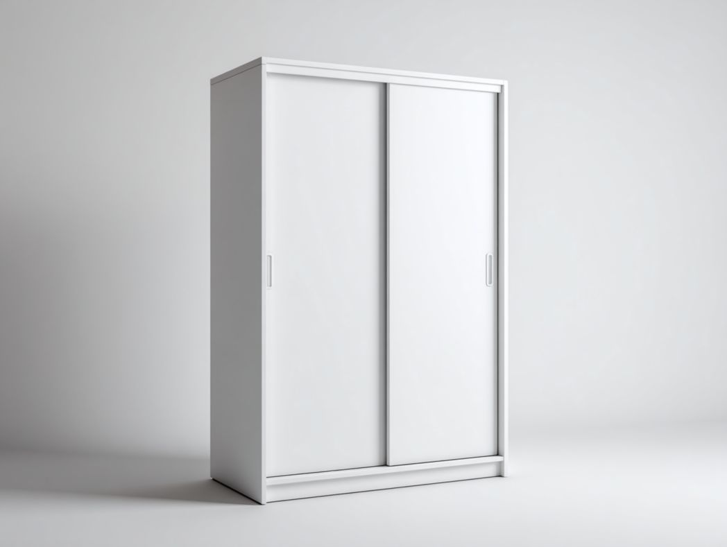 Armoire blanche à portes coulissantes avec poignées encastrées