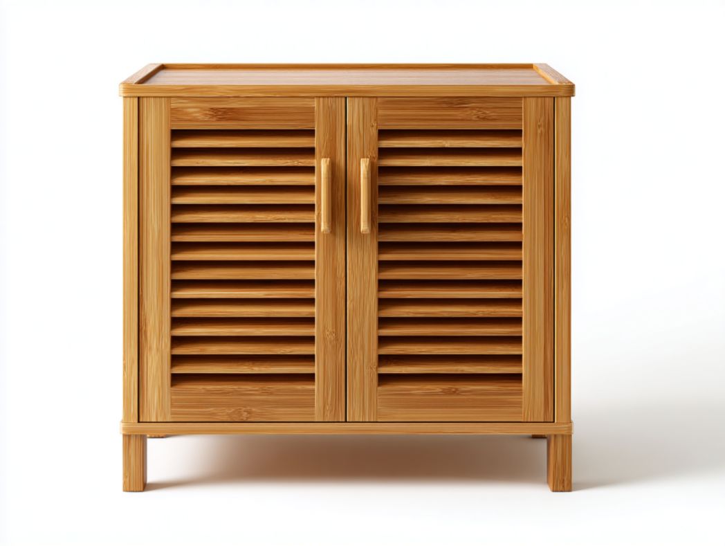 Meuble à chaussures en bambou avec portes à lamelles et poignées assorties