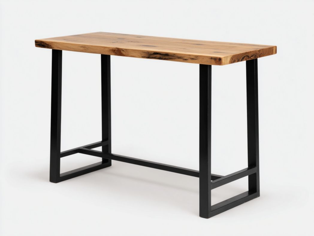 Table mange-debout en bois massif naturel avec structure en métal noir