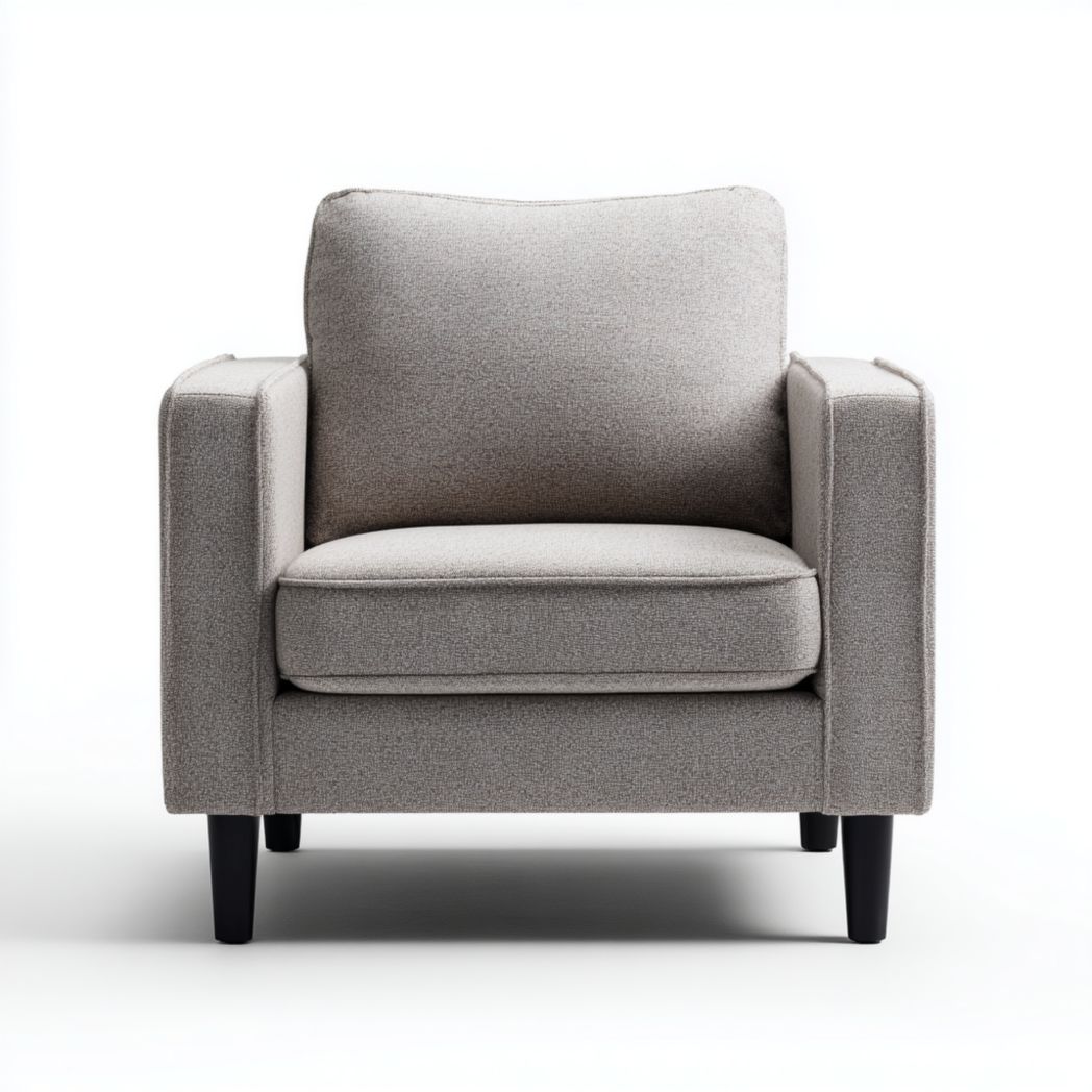 Fauteuil moderne en tissu gris clair - pieds en bois noir