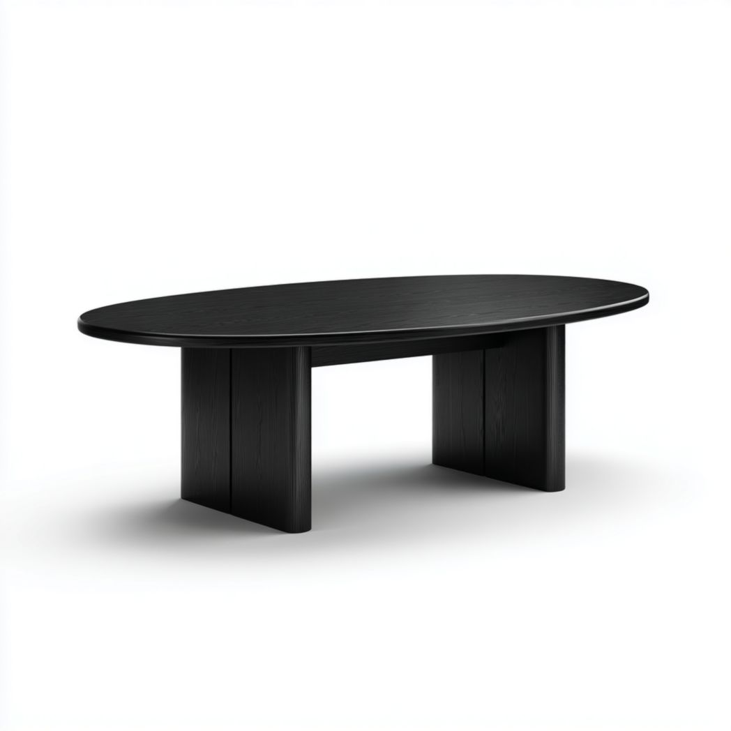 Table à manger ovale en bois massif noire au design moderne et minimaliste
