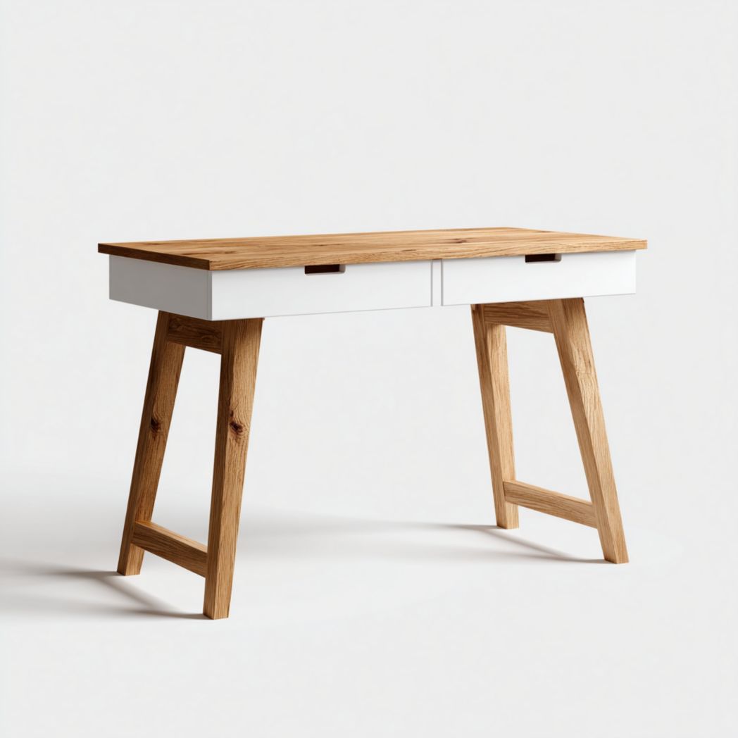 Bureau bicolore bois et blanc à deux tiroirs au design minimaliste