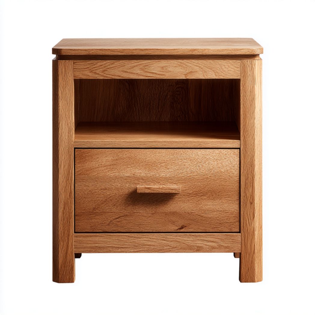 Table de chevet en chêne massif avec niche ouverte et tiroir