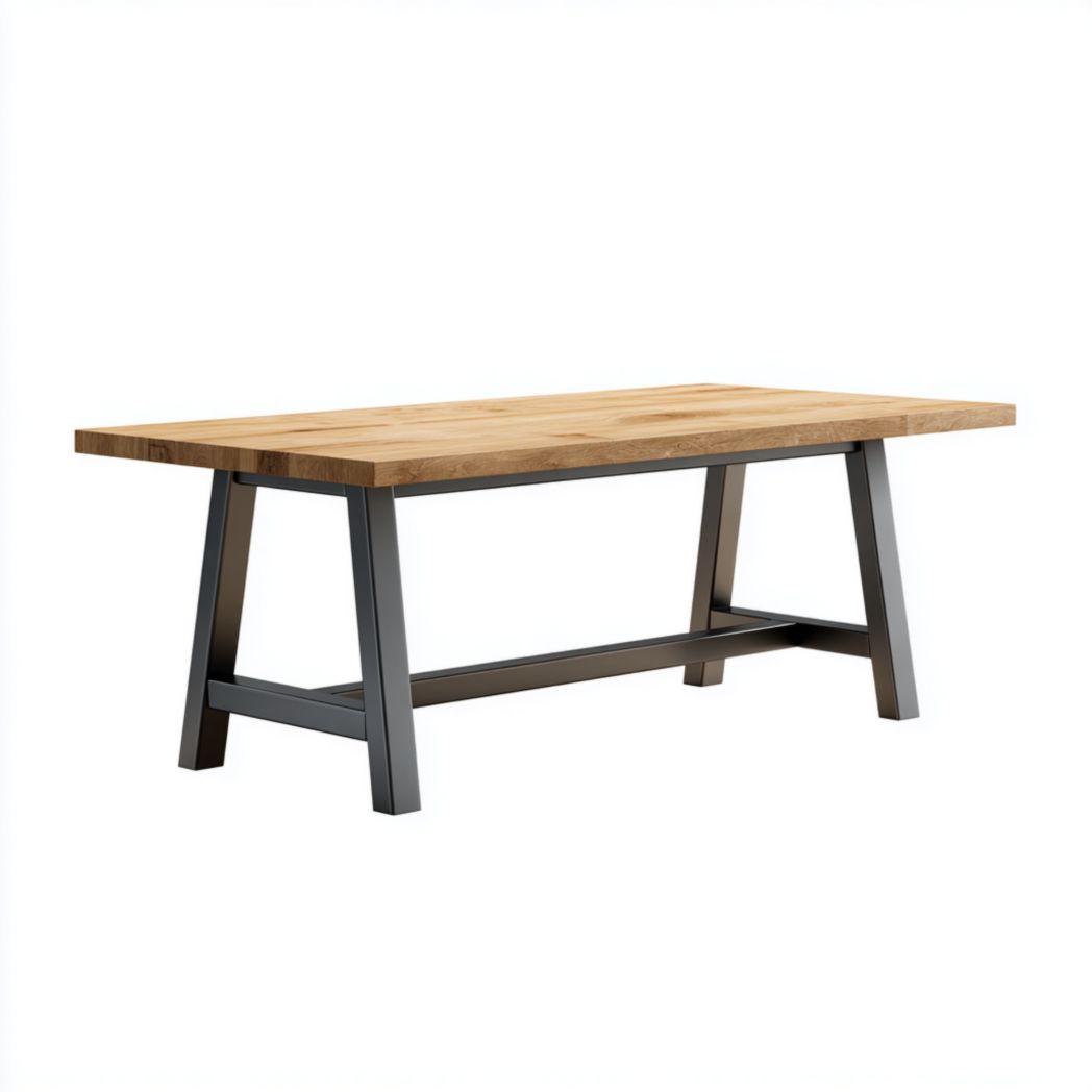 Table à manger rectangulaire en bois massif couleur bois naturel avec structure en métal noir