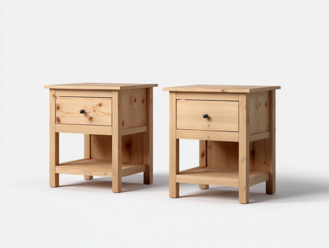 Lot de 2 tables de chevet en bois naturel avec poignée noire