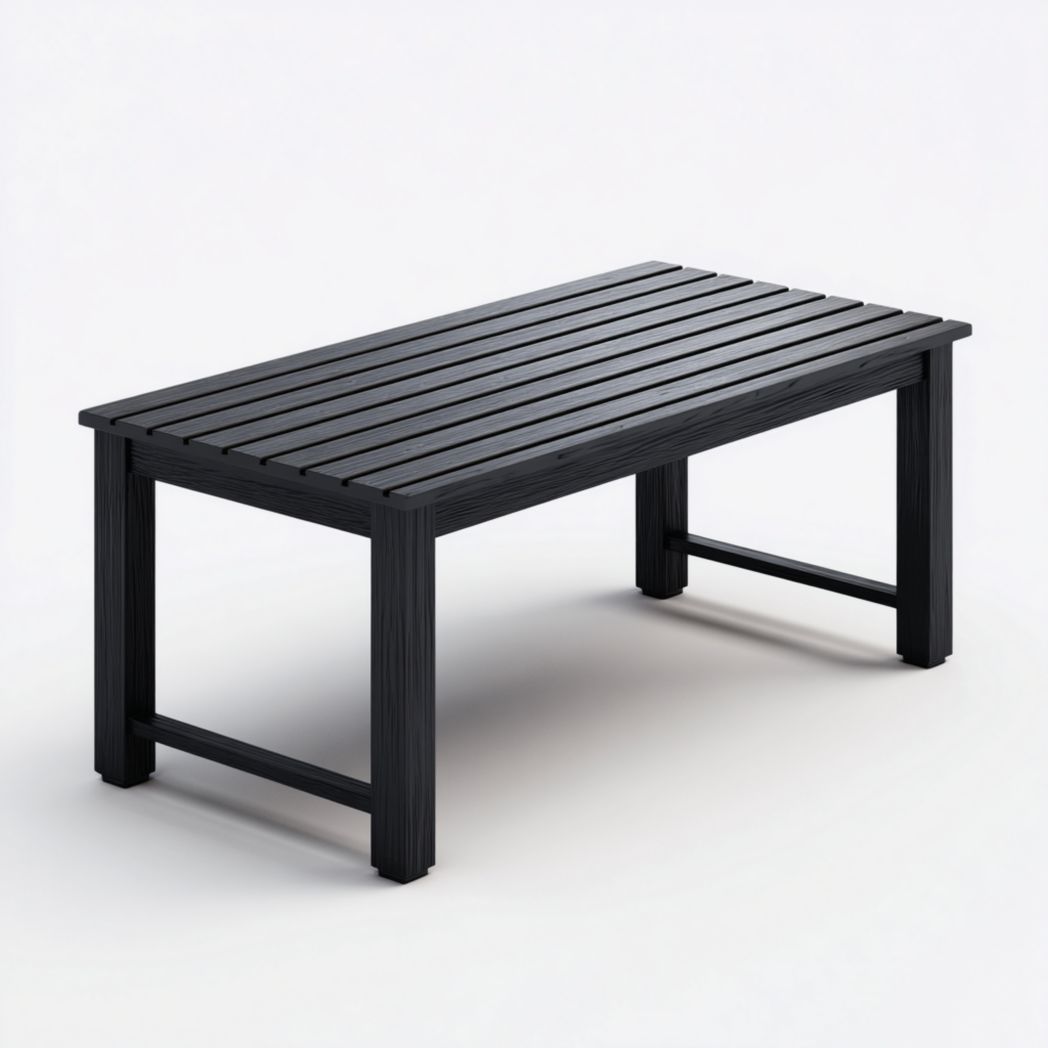 Table à manger rectangulaire en bois noir avec plateau à lattes, pour intérieur et extérieur
