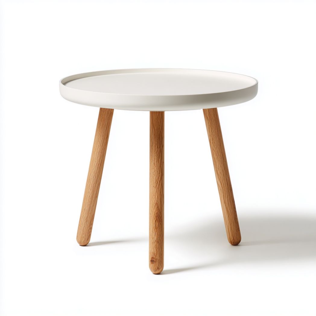 Table d’appoint ronde blanc/bois naturel à trois pieds solides