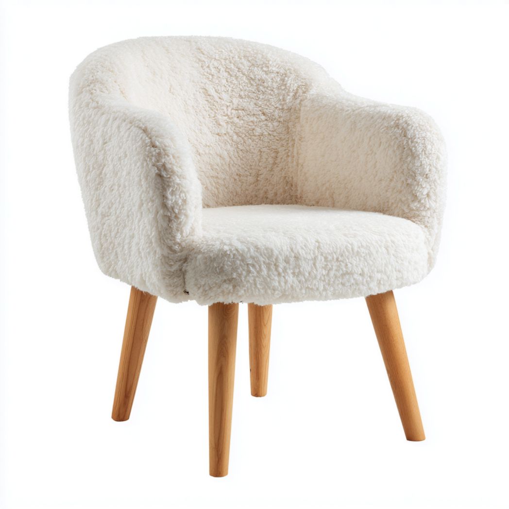 Fauteuil en tissu bouclette blanc cassé - pieds en bois naturel